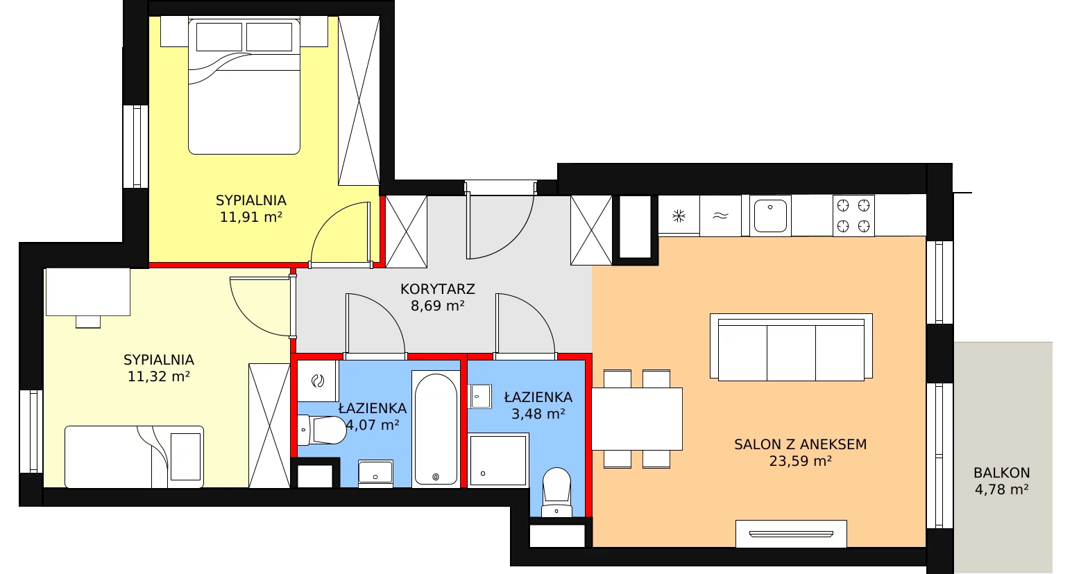 3 pokoje, mieszkanie 63,06 m², piętro 1, oferta nr D4-D5/M084, Ursus Vita, Warszawa, Ursus, Szamoty, ul. Herbu Oksza