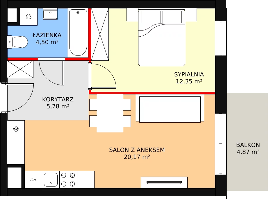 2 pokoje, mieszkanie 42,80 m², piętro 2, oferta nr D4-D5/M087, Ursus Vita, Warszawa, Ursus, Szamoty, ul. Herbu Oksza