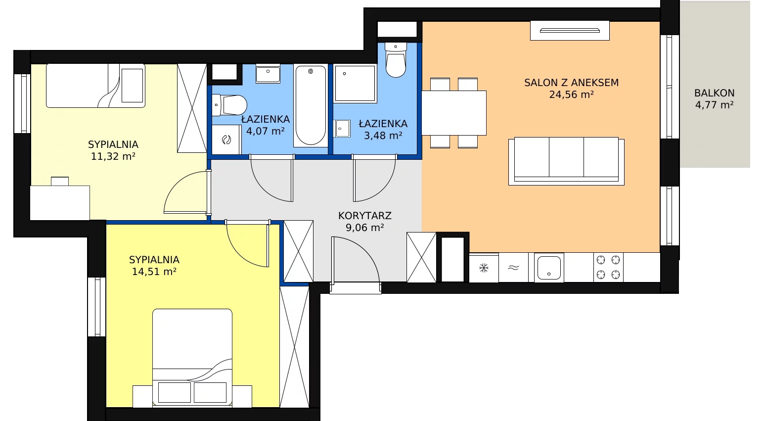 Zalety mieszkania 67 m², D4-D5/M045