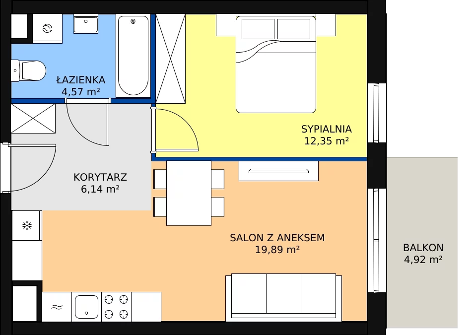 Zalety mieszkania 42.95 m², D4-D5/M099