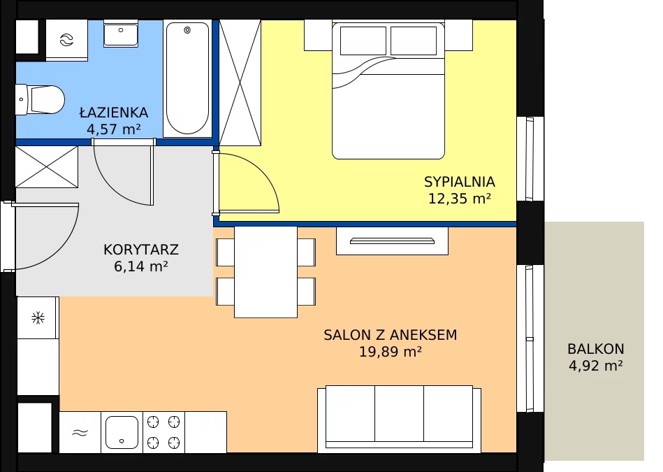 Zalety mieszkania 42.95 m², D4-D5/M110