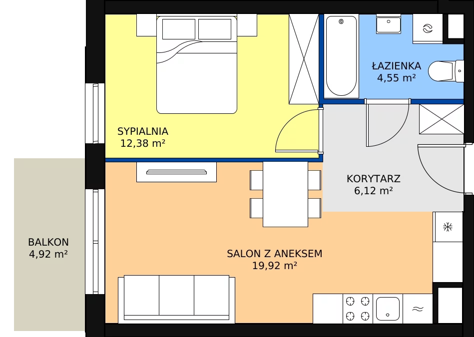 Zalety mieszkania 42.97 m², D4-D5/M126