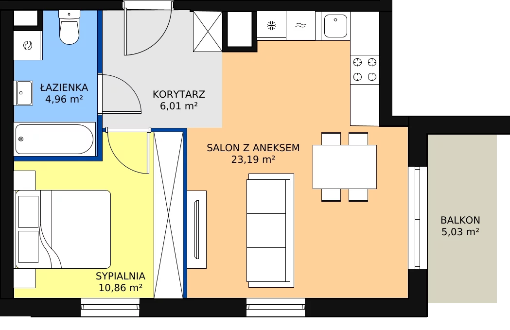 Zalety mieszkania 45.02 m², D4-D5/M042
