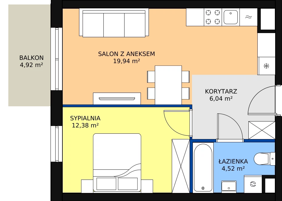 Zalety mieszkania 42.88 m², D4-D5/M147