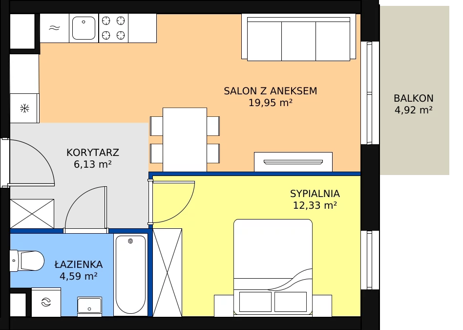Zalety mieszkania 43 m², D4-D5/M213