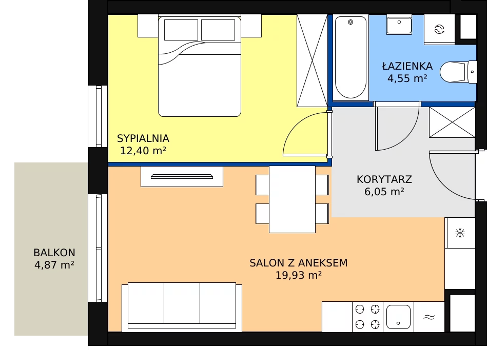 Zalety mieszkania 42.93 m², D4-D5/M227