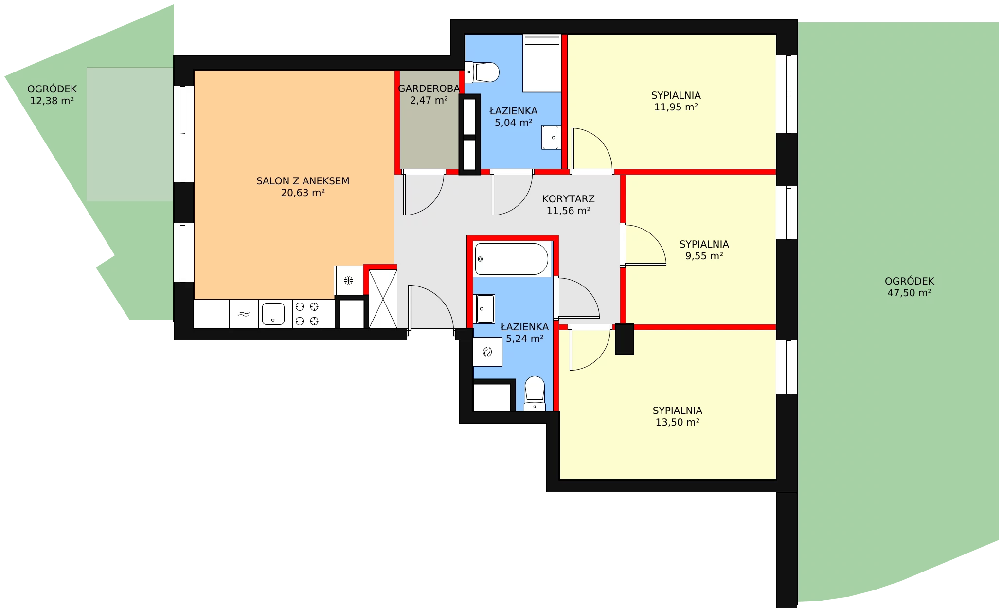 4 pokoje, mieszkanie 79,94 m², parter, oferta nr L1/M002, Osiedle Aurora, Warszawa, Włochy, Raków, ul. Jutrzenki / Wschodu Słońca