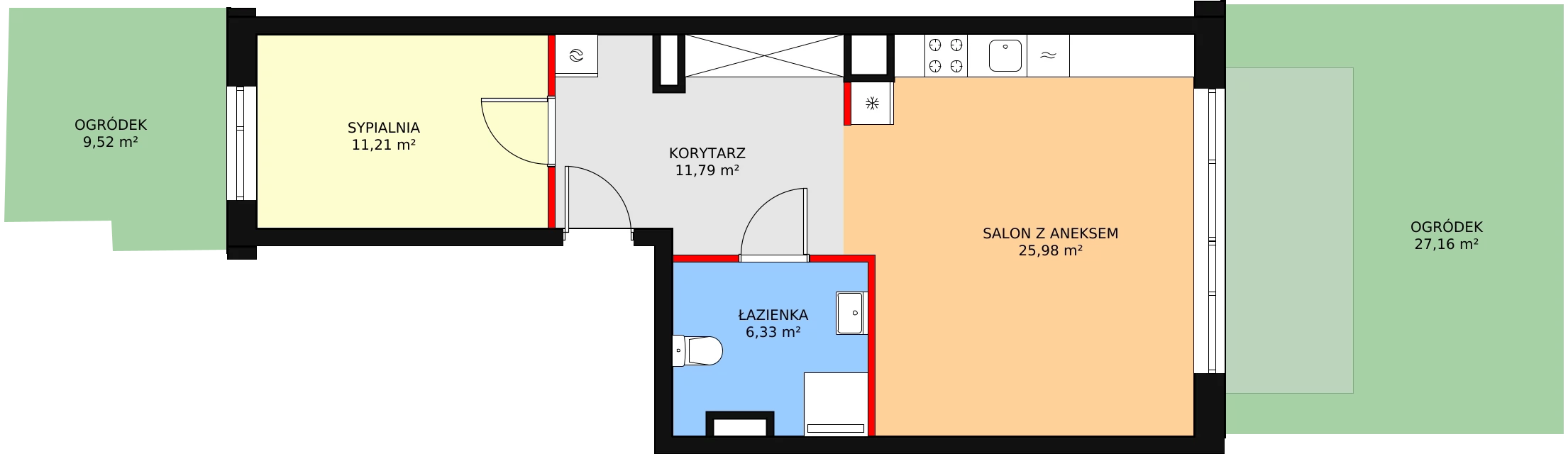 2 pokoje, mieszkanie 55,31 m², parter, oferta nr L1/M047, Osiedle Aurora, Warszawa, Włochy, Raków, ul. Jutrzenki / Wschodu Słońca