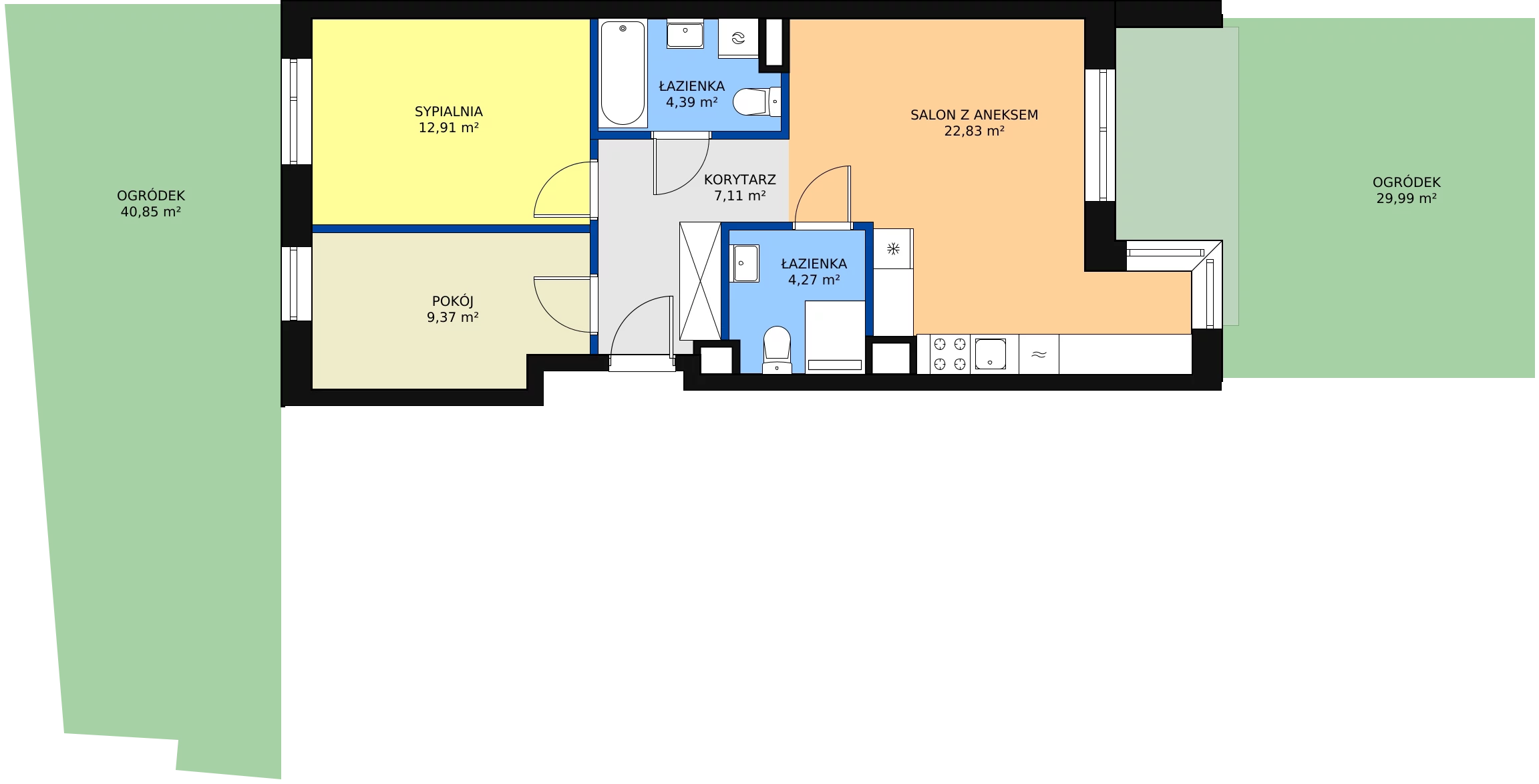 3 pokoje, mieszkanie 60,88 m², parter, oferta nr L1/M074, Osiedle Aurora, Warszawa, Włochy, Raków, ul. Jutrzenki / Wschodu Słońca