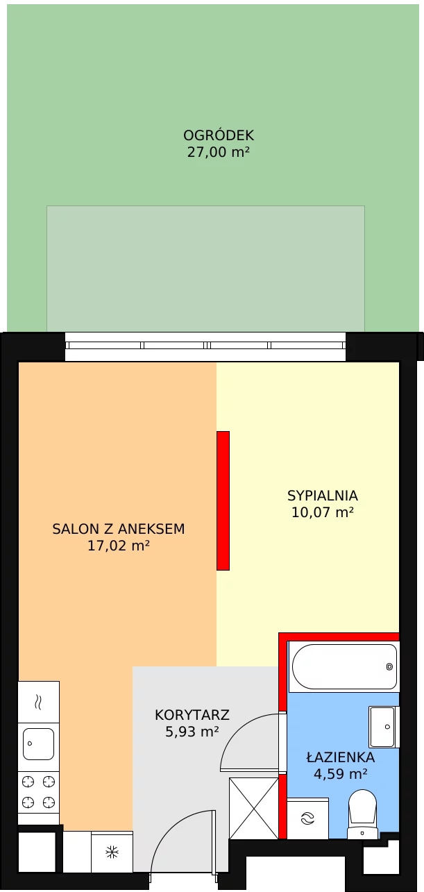 1 pokój, mieszkanie 37,61 m², parter, oferta nr L1/M075, Osiedle Aurora, Warszawa, Włochy, Raków, ul. Jutrzenki / Wschodu Słońca