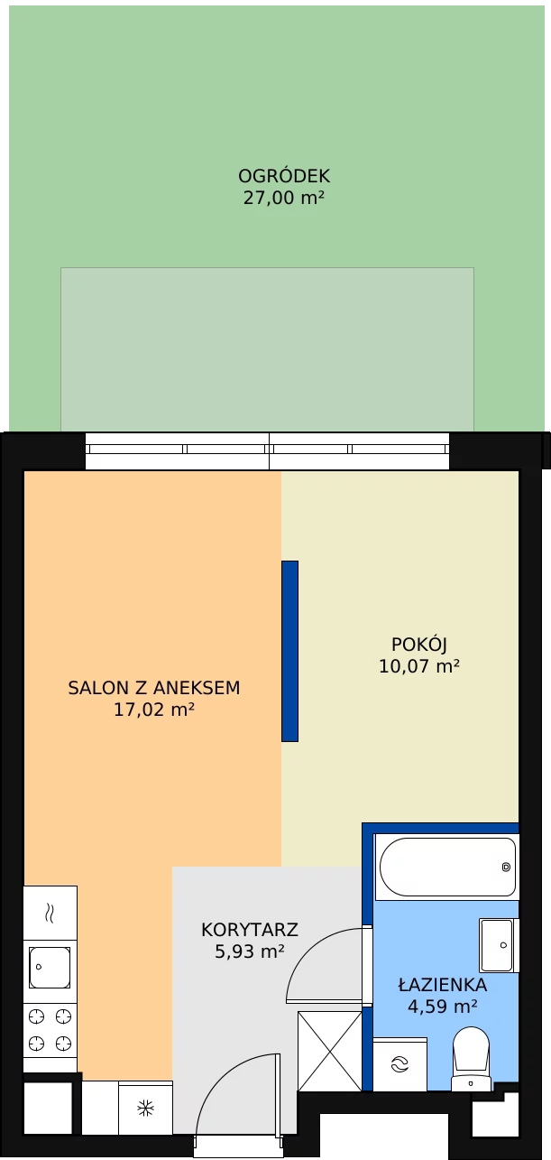 1 pokój, mieszkanie 37,61 m², parter, oferta nr L1/M075, Osiedle Aurora, Warszawa, Włochy, Raków, ul. Jutrzenki / Wschodu Słońca