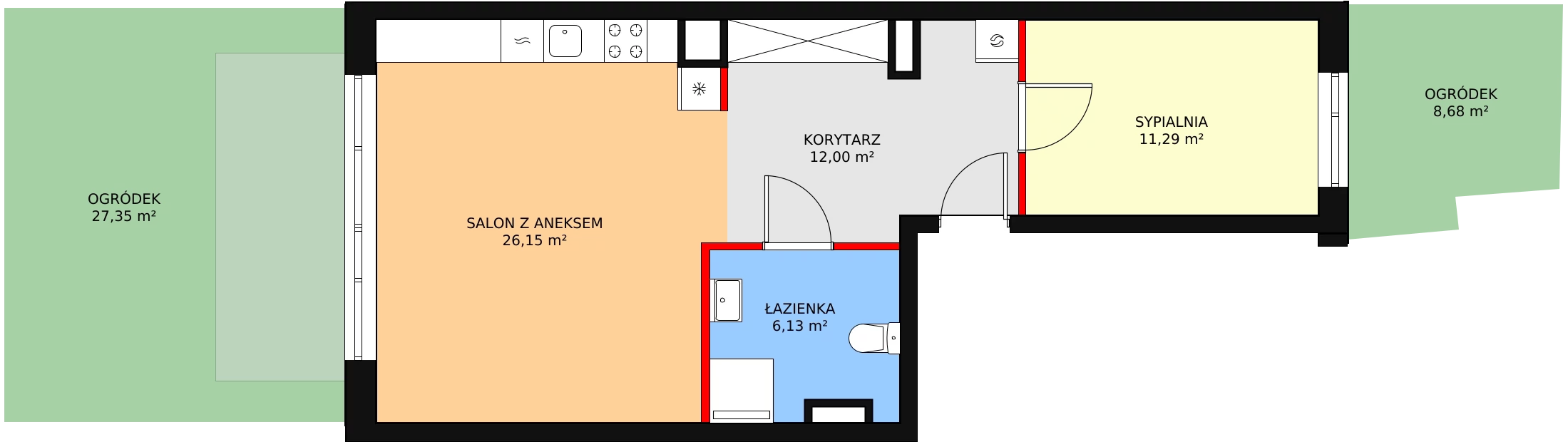 2 pokoje, mieszkanie 55,57 m², parter, oferta nr L1/M076, Osiedle Aurora, Warszawa, Włochy, Raków, ul. Jutrzenki / Wschodu Słońca