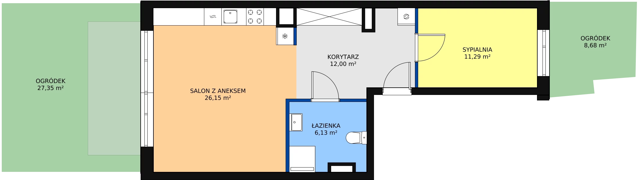 2 pokoje, mieszkanie 55,57 m², parter, oferta nr L1/M076, Osiedle Aurora, Warszawa, Włochy, Raków, ul. Jutrzenki / Wschodu Słońca