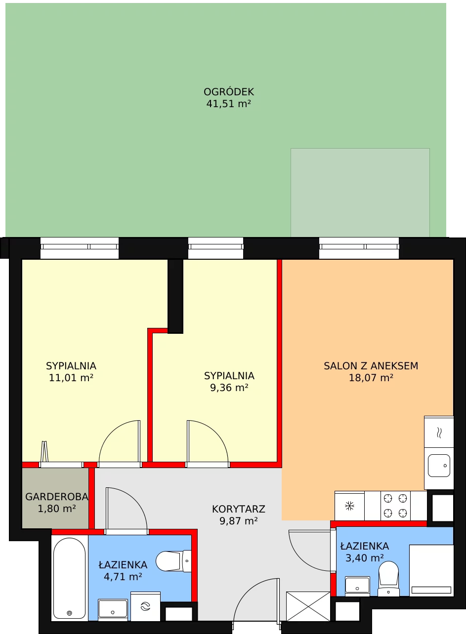 3 pokoje, mieszkanie 58,22 m², parter, oferta nr L1/M096, Osiedle Aurora, Warszawa, Włochy, Raków, ul. Jutrzenki / Wschodu Słońca