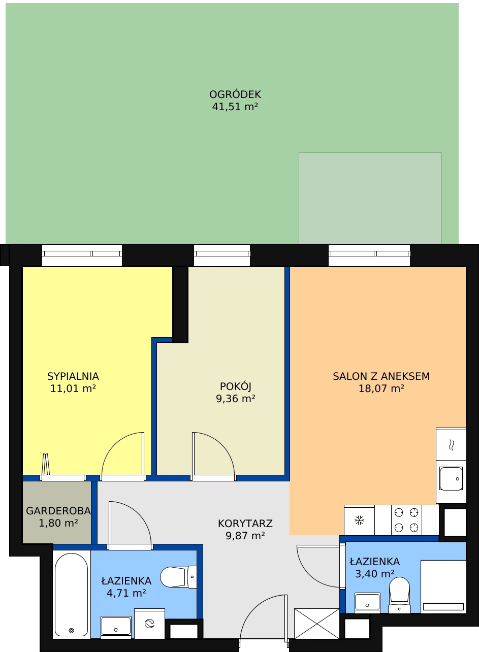3 pokoje, mieszkanie 58,22 m², parter, oferta nr L1/M096, Osiedle Aurora, Warszawa, Włochy, Raków, ul. Jutrzenki / Wschodu Słońca