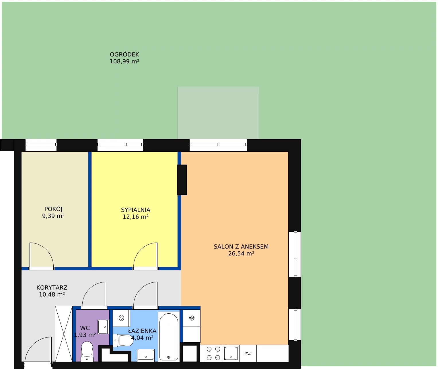 3 pokoje, mieszkanie 64,54 m², parter, oferta nr L1/M098, Osiedle Aurora, Warszawa, Włochy, Raków, ul. Jutrzenki / Wschodu Słońca