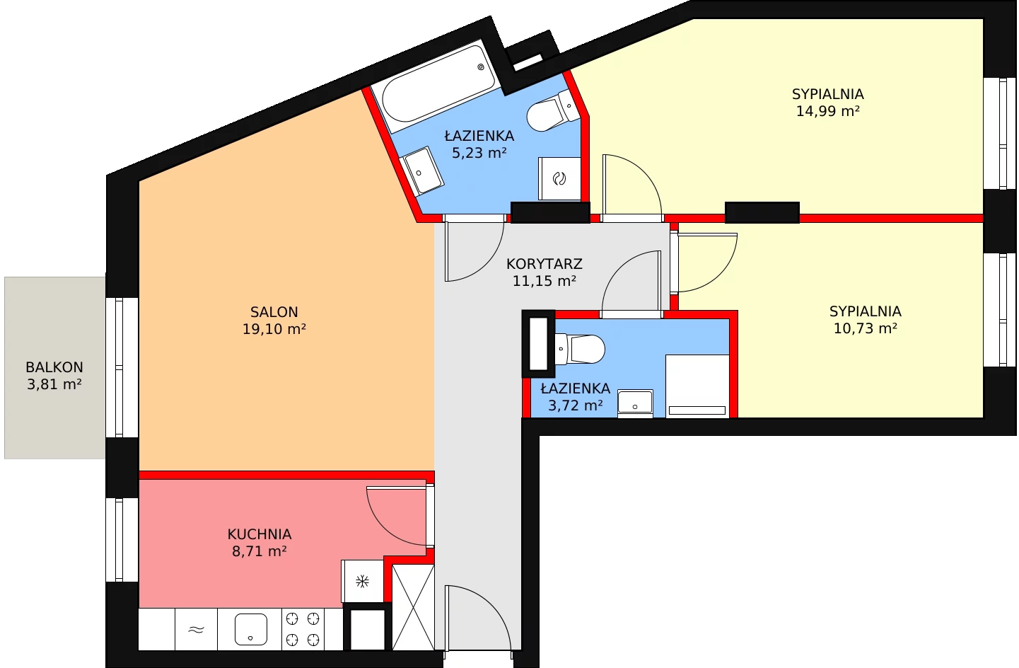 3 pokoje, mieszkanie 73,63 m², piętro 1, oferta nr L1/M003, Osiedle Aurora, Warszawa, Włochy, Raków, ul. Jutrzenki / Wschodu Słońca