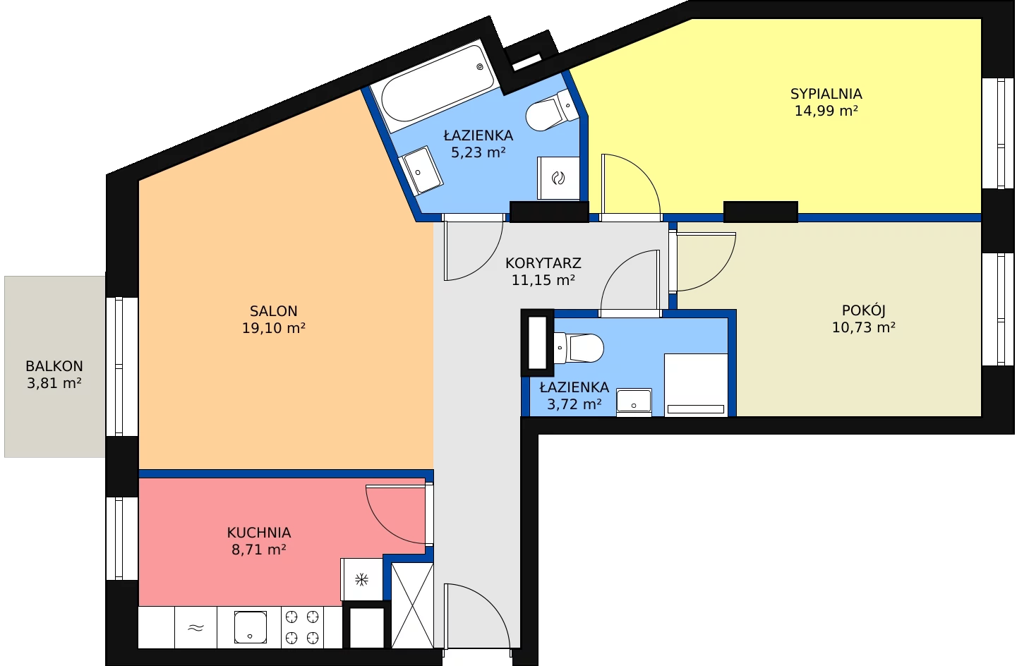 3 pokoje, mieszkanie 73,63 m², piętro 1, oferta nr L1/M003, Osiedle Aurora, Warszawa, Włochy, Raków, ul. Jutrzenki / Wschodu Słońca
