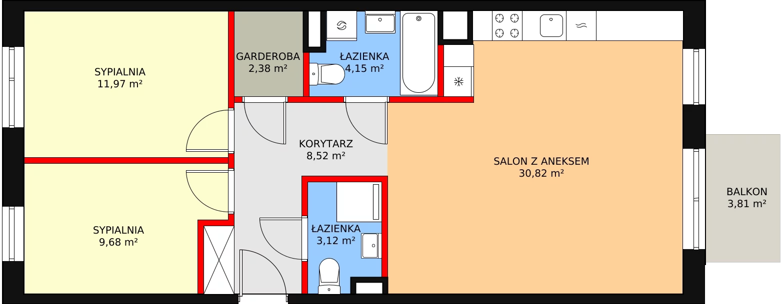 3 pokoje, mieszkanie 70,64 m², piętro 1, oferta nr L1/M050, Osiedle Aurora, Warszawa, Włochy, Raków, ul. Jutrzenki / Wschodu Słońca