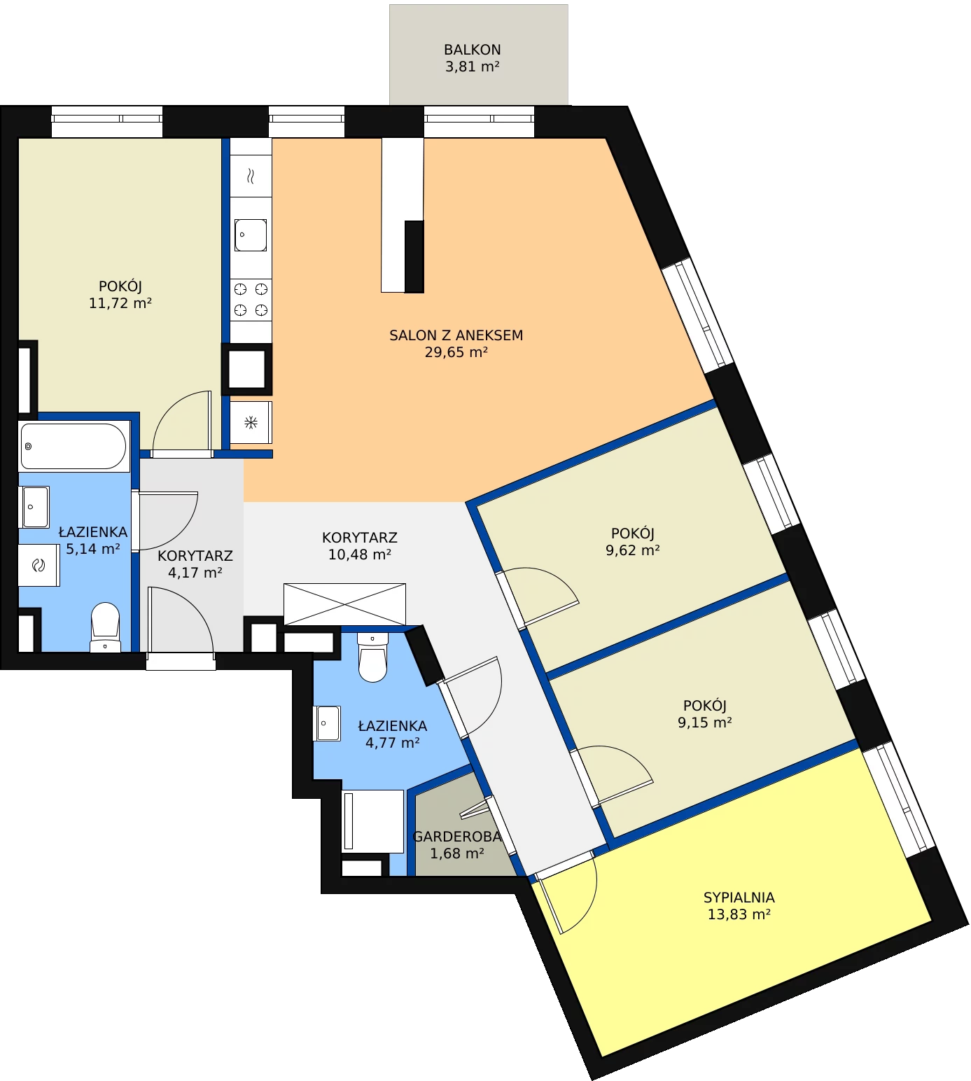 5 pokoi, mieszkanie 100,21 m², piętro 1, oferta nr L1/M052, Osiedle Aurora, Warszawa, Włochy, Raków, ul. Jutrzenki / Wschodu Słońca