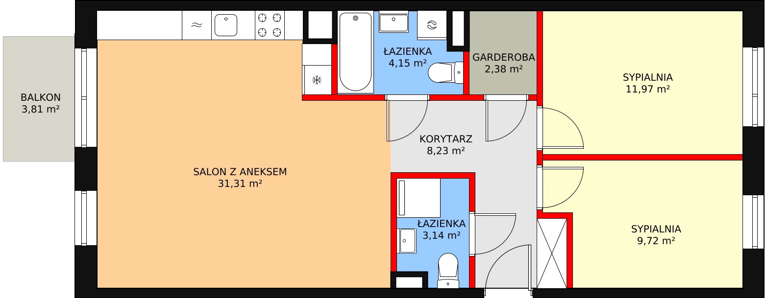 3 pokoje, mieszkanie 70,90 m², piętro 1, oferta nr L1/M079, Osiedle Aurora, Warszawa, Włochy, Raków, ul. Jutrzenki / Wschodu Słońca