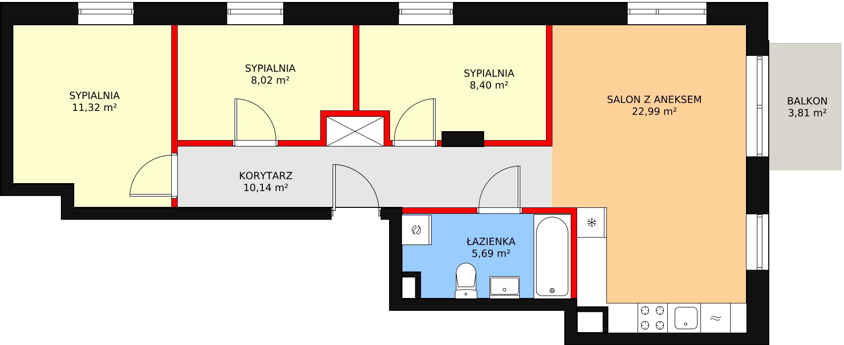 4 pokoje, mieszkanie 66,56 m², piętro 1, oferta nr L1/M101, Osiedle Aurora, Warszawa, Włochy, Raków, ul. Jutrzenki / Wschodu Słońca