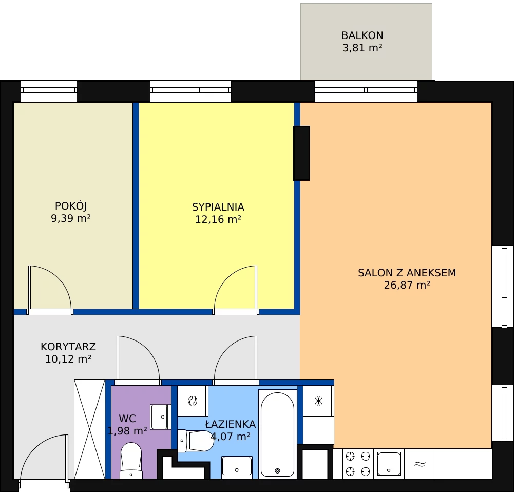 3 pokoje, mieszkanie 64,59 m², piętro 1, oferta nr L1/M105, Osiedle Aurora, Warszawa, Włochy, Raków, ul. Jutrzenki / Wschodu Słońca