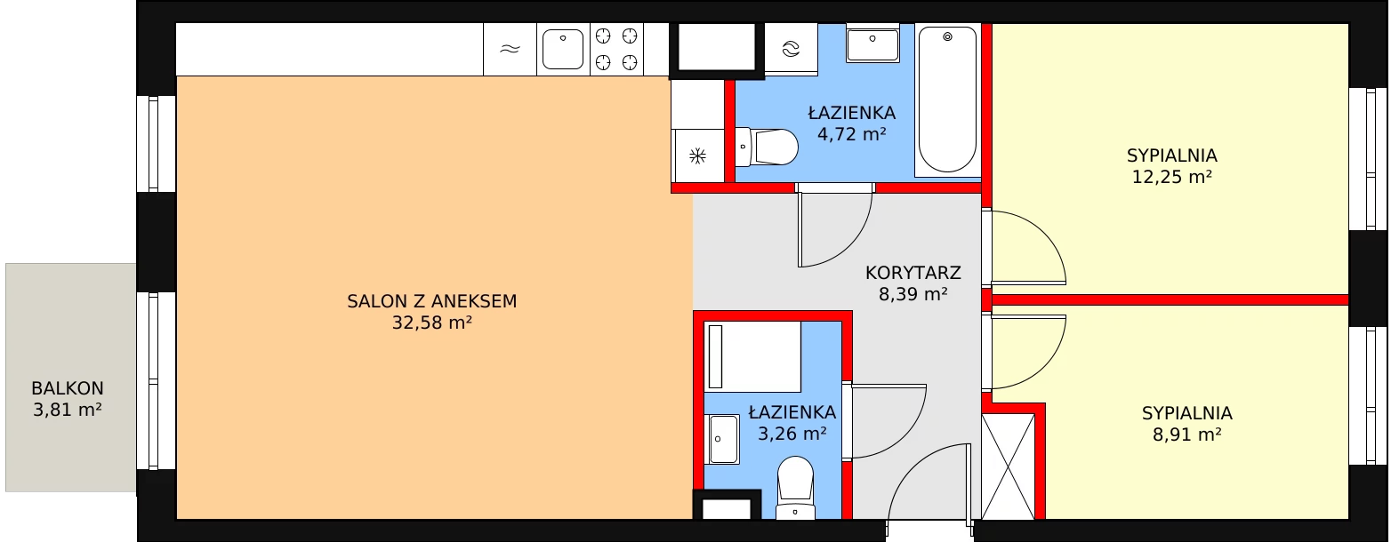 3 pokoje, mieszkanie 70,11 m², piętro 1, oferta nr L1/M107, Osiedle Aurora, Warszawa, Włochy, Raków, ul. Jutrzenki / Wschodu Słońca