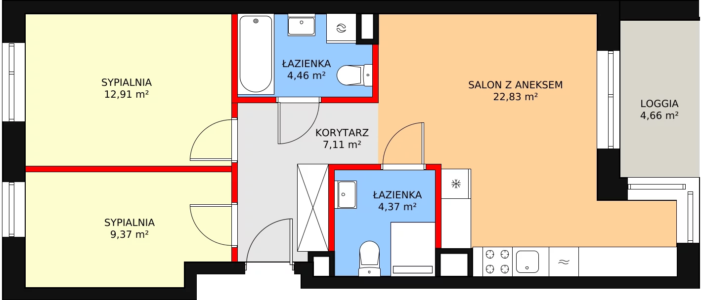 3 pokoje, mieszkanie 61,05 m², piętro 2, oferta nr L1/M080, Osiedle Aurora, Warszawa, Włochy, Raków, ul. Jutrzenki / Wschodu Słońca