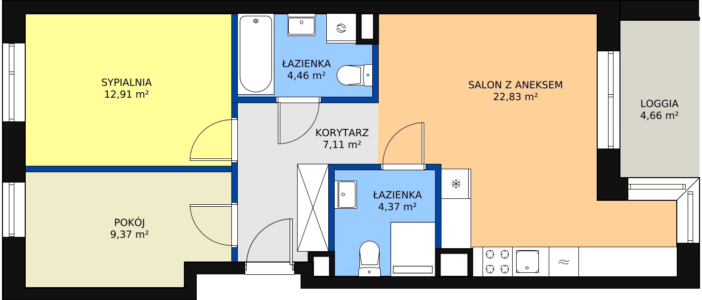 3 pokoje, mieszkanie 61,05 m², piętro 2, oferta nr L1/M080, Osiedle Aurora, Warszawa, Włochy, Raków, ul. Jutrzenki / Wschodu Słońca