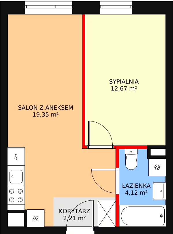 2 pokoje, mieszkanie 38,35 m², piętro 2, oferta nr L1/M111, Osiedle Aurora, Warszawa, Włochy, Raków, ul. Jutrzenki / Wschodu Słońca