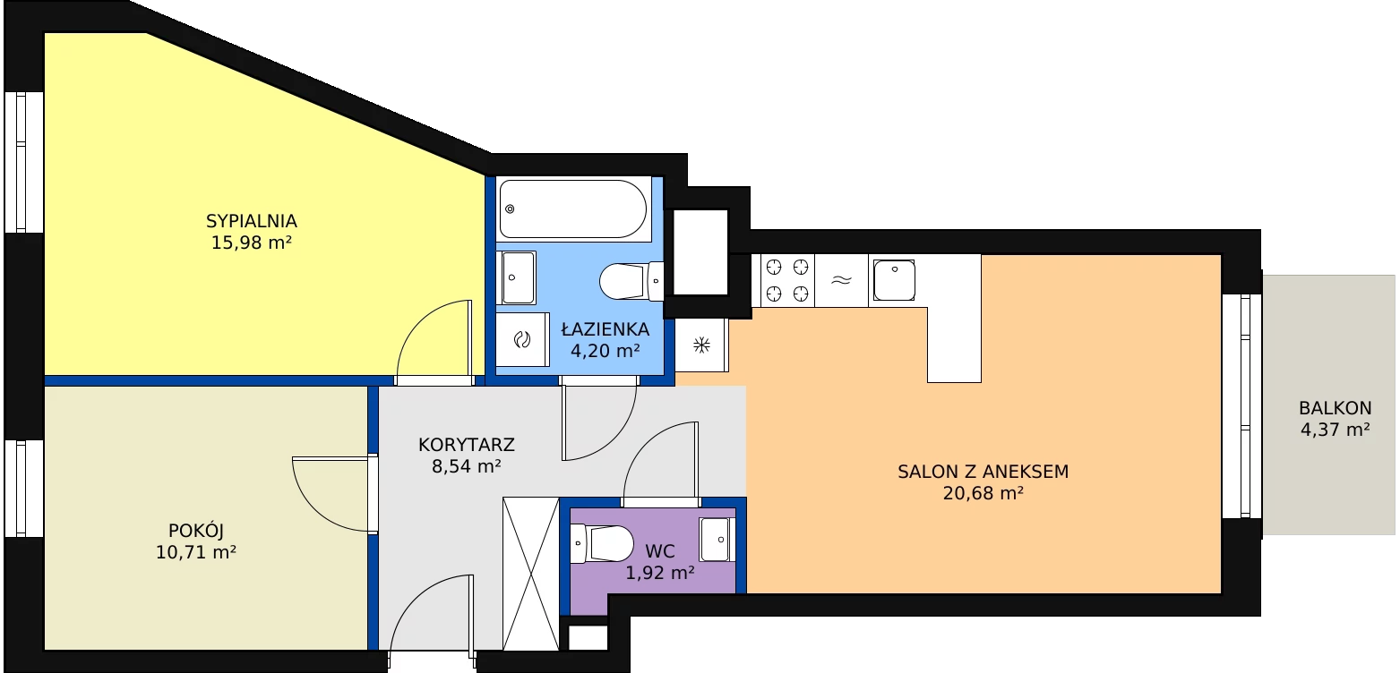 3 pokoje, mieszkanie 62,03 m², piętro 3, oferta nr L1/M035, Osiedle Aurora, Warszawa, Włochy, Raków, ul. Jutrzenki / Wschodu Słońca