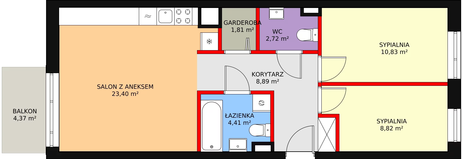 3 pokoje, mieszkanie 60,88 m², piętro 6, oferta nr L1/M046, Osiedle Aurora, Warszawa, Włochy, Raków, ul. Jutrzenki / Wschodu Słońca