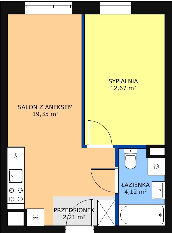 2 pokoje, mieszkanie 38,35 m², piętro 6, oferta nr L1/M139, Osiedle Aurora, Warszawa, Włochy, Raków, ul. Jutrzenki / Wschodu Słońca