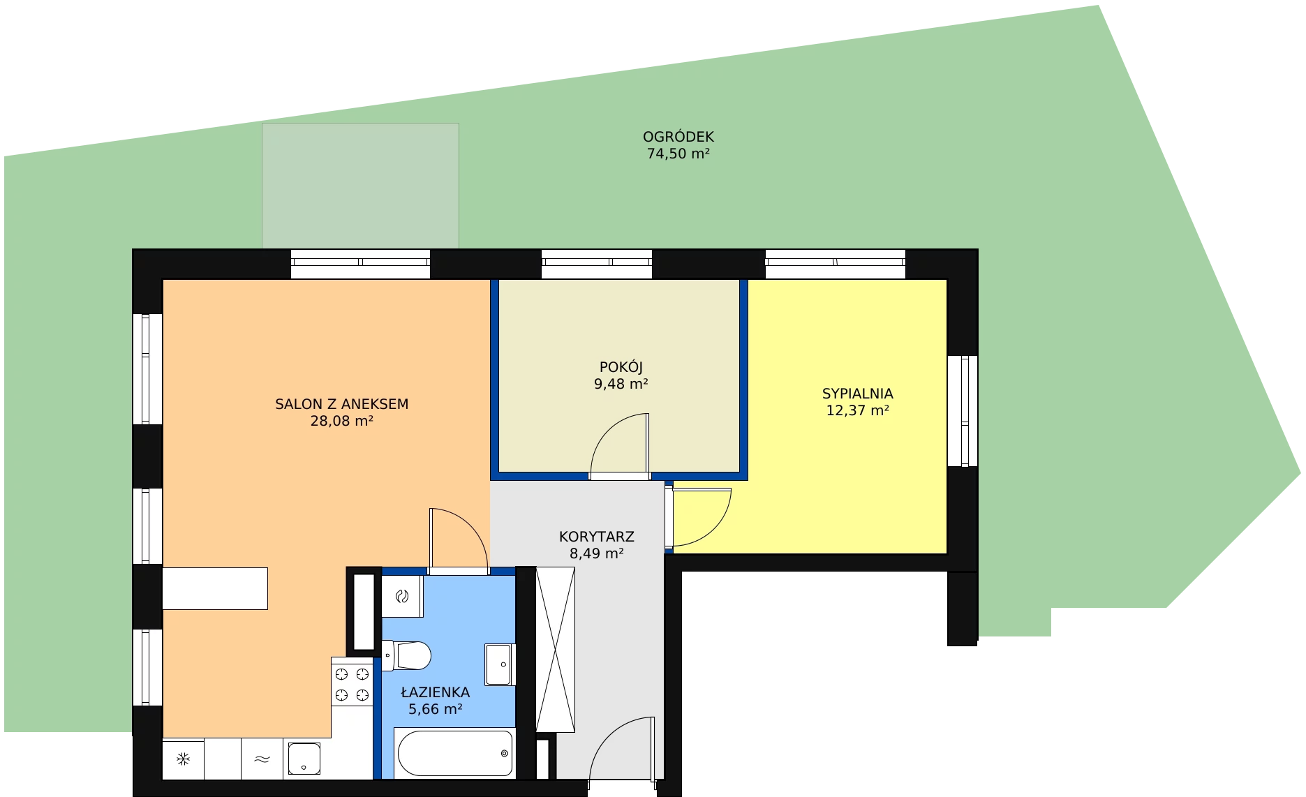 3 pokoje, mieszkanie 64,08 m², parter, oferta nr L1/M001, Osiedle Aurora, Warszawa, Włochy, Raków, ul. Jutrzenki / Wschodu Słońca