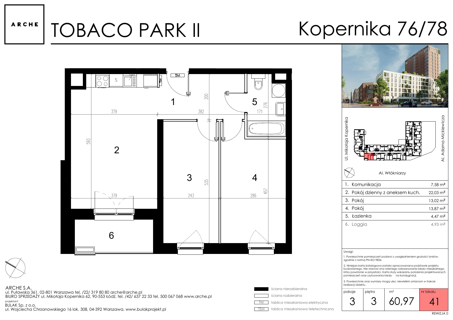 Mieszkanie 60,97 m², piętro 3, oferta nr 41, Tobaco Park II, Łódź, Polesie, Stare Polesie, ul. Mikołaja Kopernika