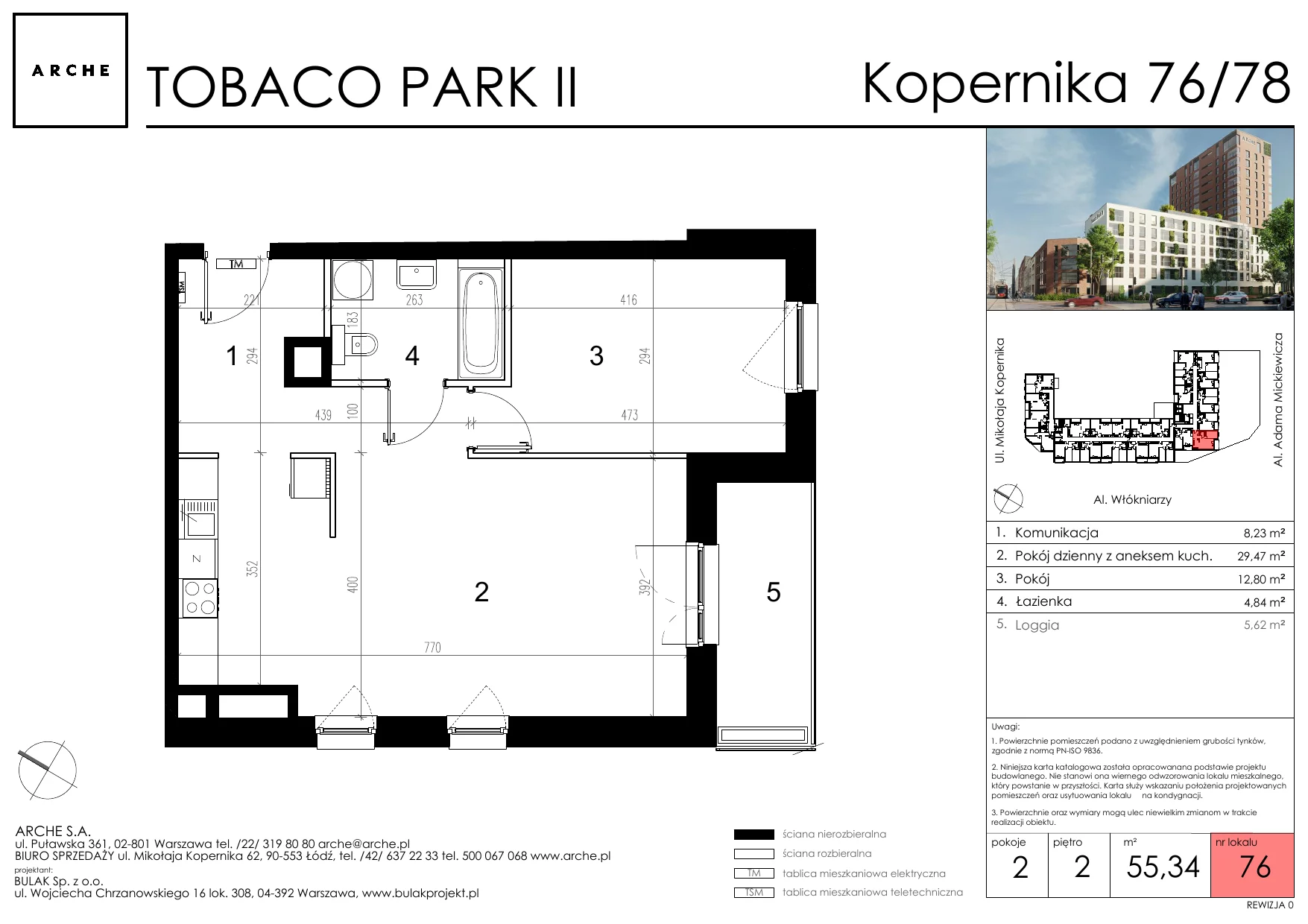 Mieszkanie 55,34 m², piętro 2, oferta nr 76, Tobaco Park II, Łódź, Polesie, Stare Polesie, ul. Mikołaja Kopernika