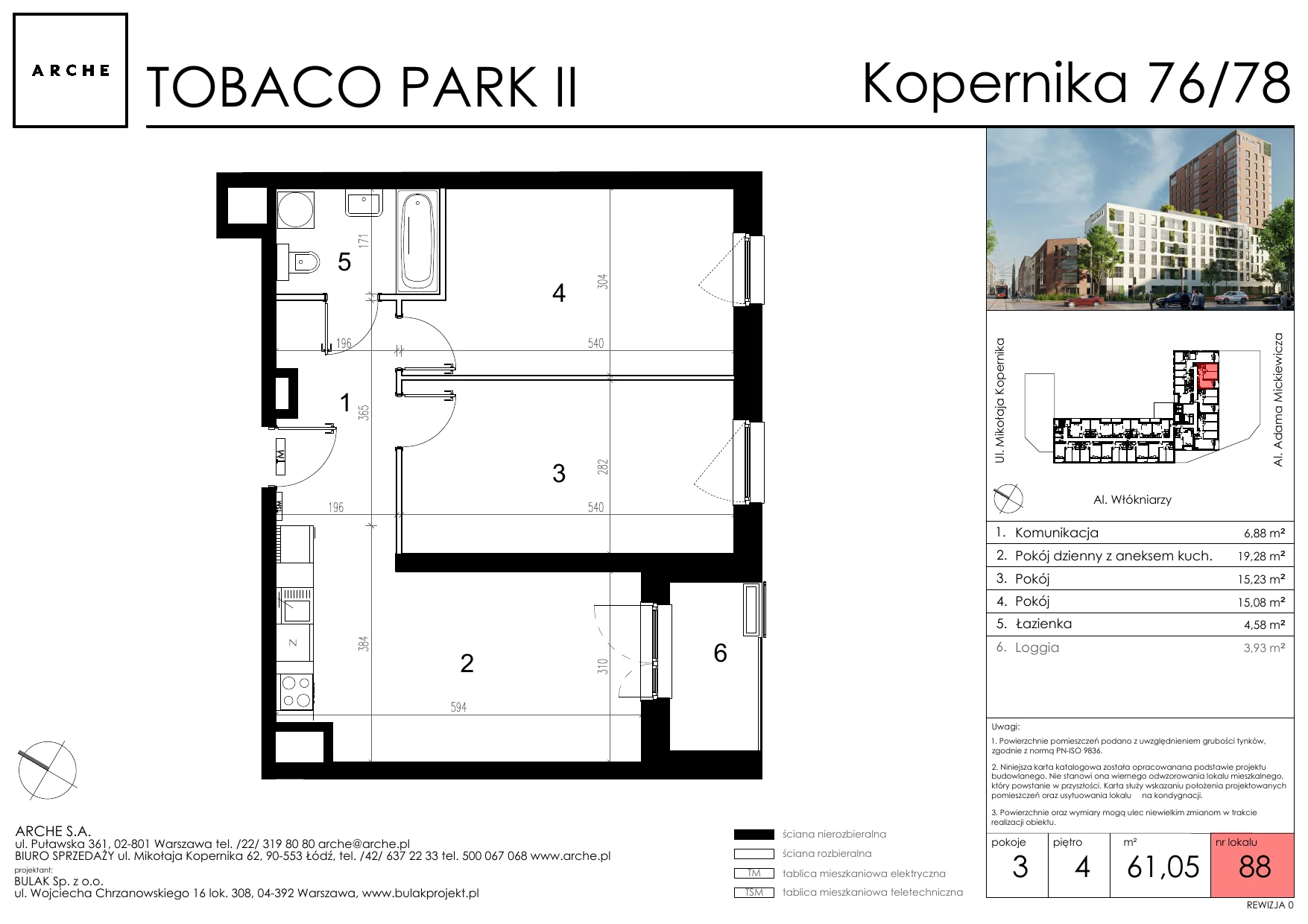 Mieszkanie 61,05 m², piętro 4, oferta nr 88, Tobaco Park II, Łódź, Polesie, Stare Polesie, ul. Mikołaja Kopernika