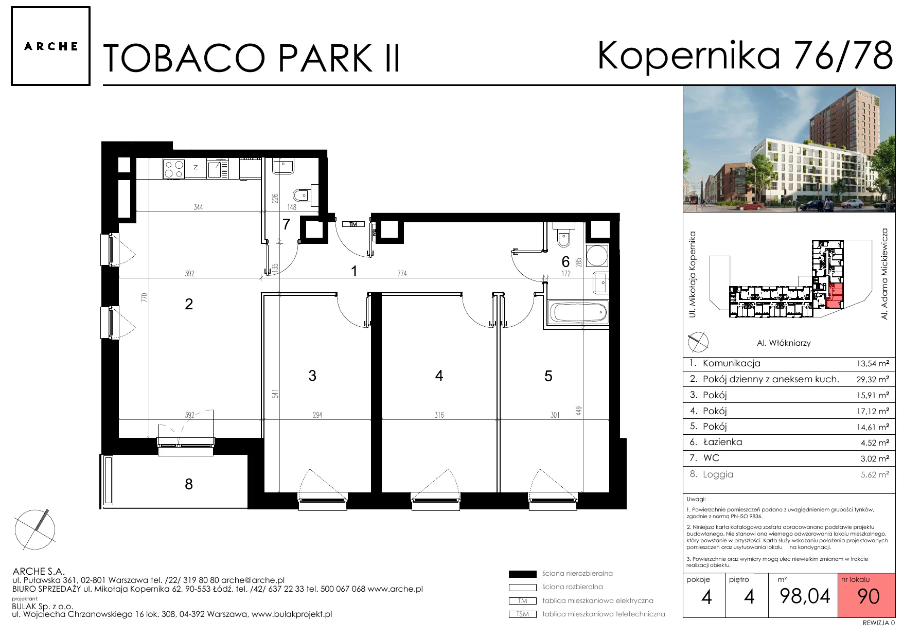 4 pokoje, mieszkanie 98,04 m², piętro 4, oferta nr 90, Tobaco Park II, Łódź, Polesie, Stare Polesie, ul. Mikołaja Kopernika