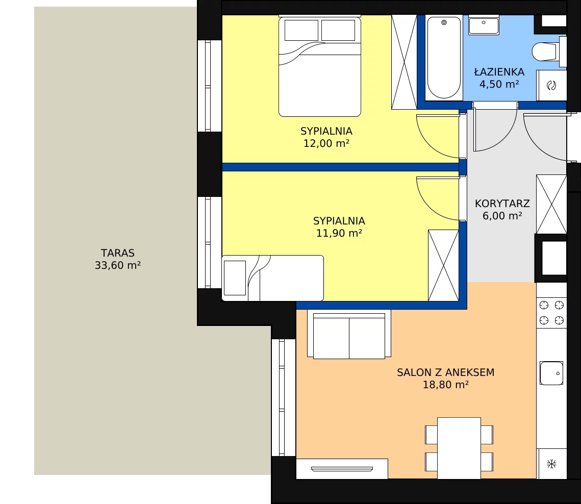 Zalety apartamentu 53.2 m², M.0.11