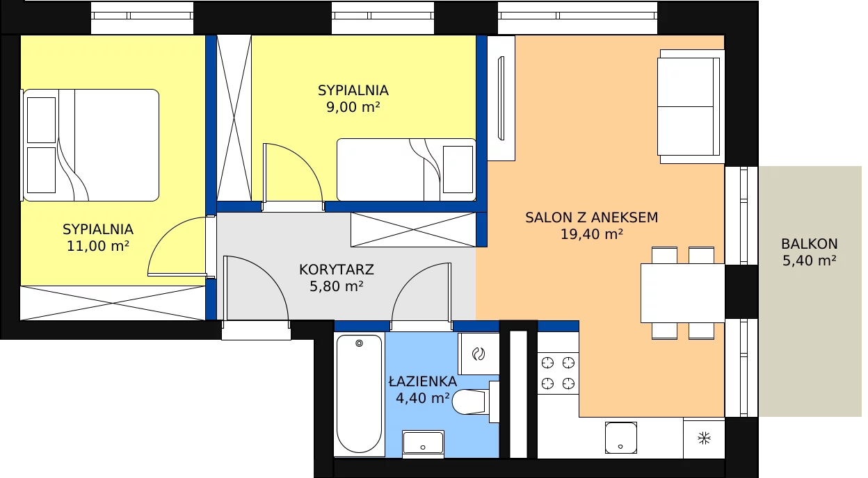 Zalety apartamentu 49.6 m², M.3.12