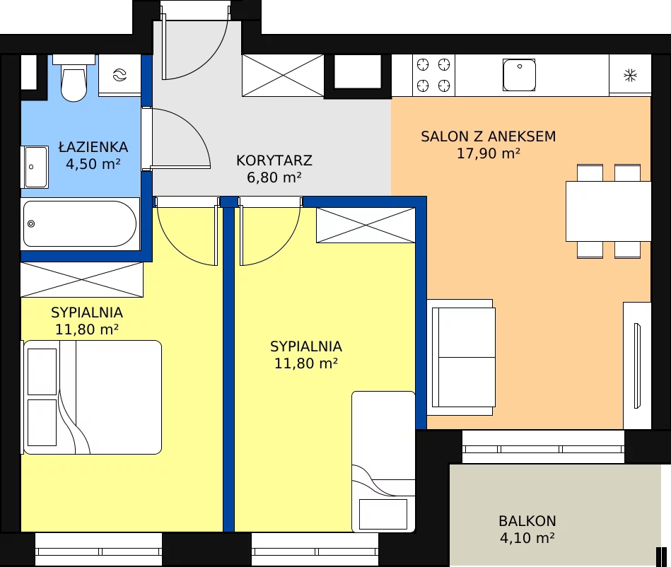 Zalety apartamentu 52.8 m², M.3.7