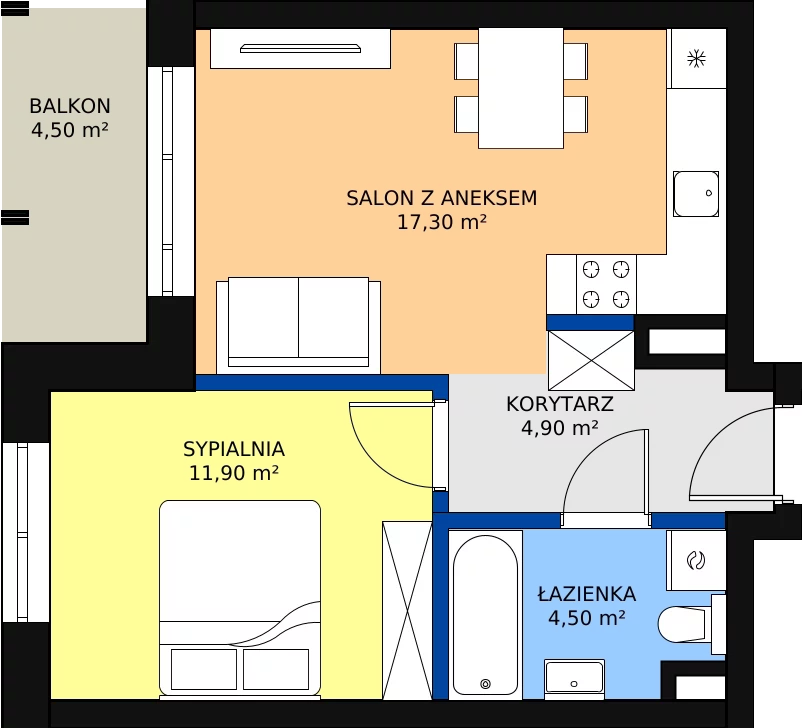 Zalety apartamentu 38.6 m², M.3.6