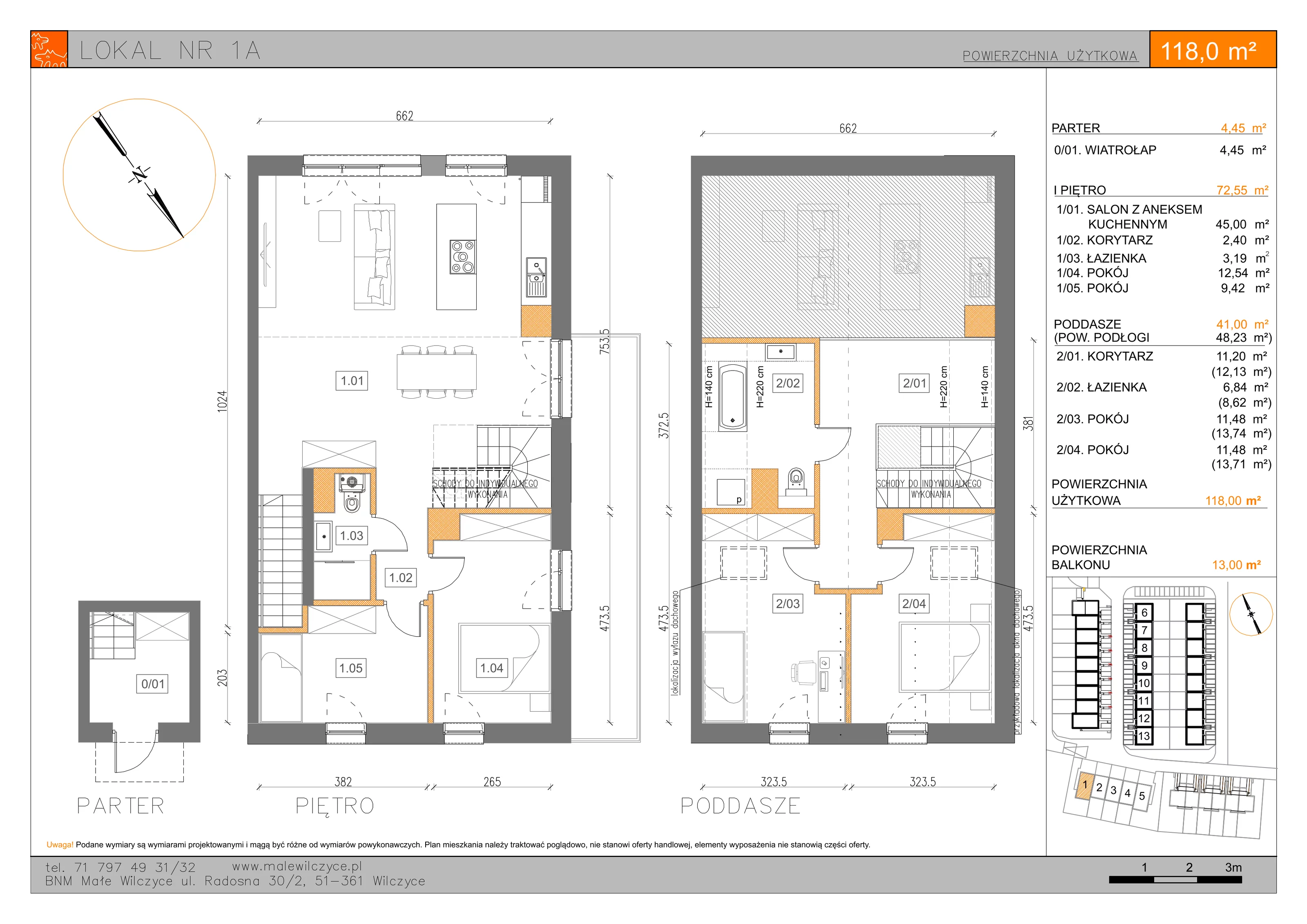 5 pokoi, mieszkanie 118,00 m², piętro 1, oferta nr 1A, Małe Wilczyce, Wilczyce, ul. Zgodna / Życzliwa