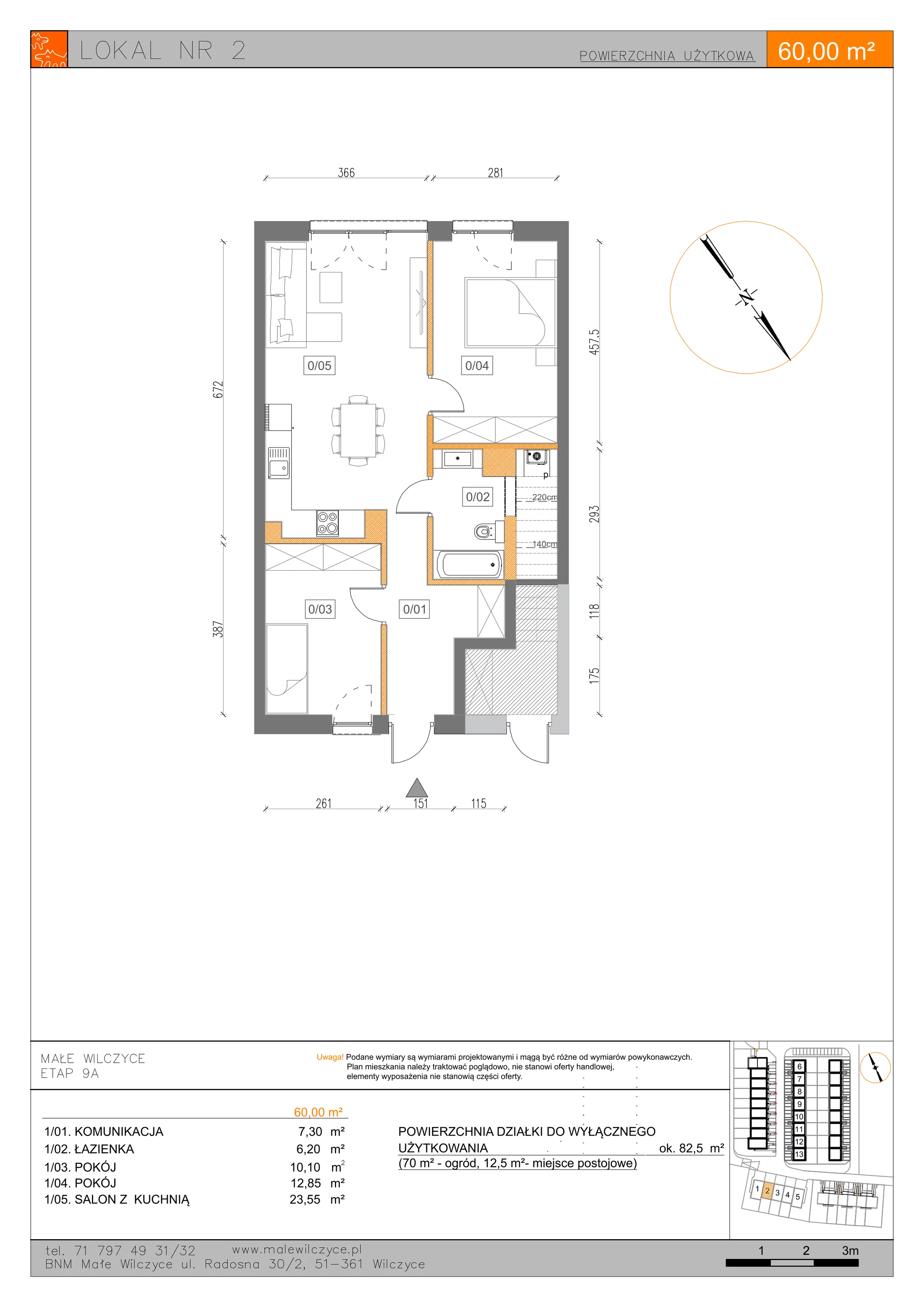 3 pokoje, mieszkanie 60,00 m², parter, oferta nr 2, Małe Wilczyce, Wilczyce, ul. Zgodna / Życzliwa