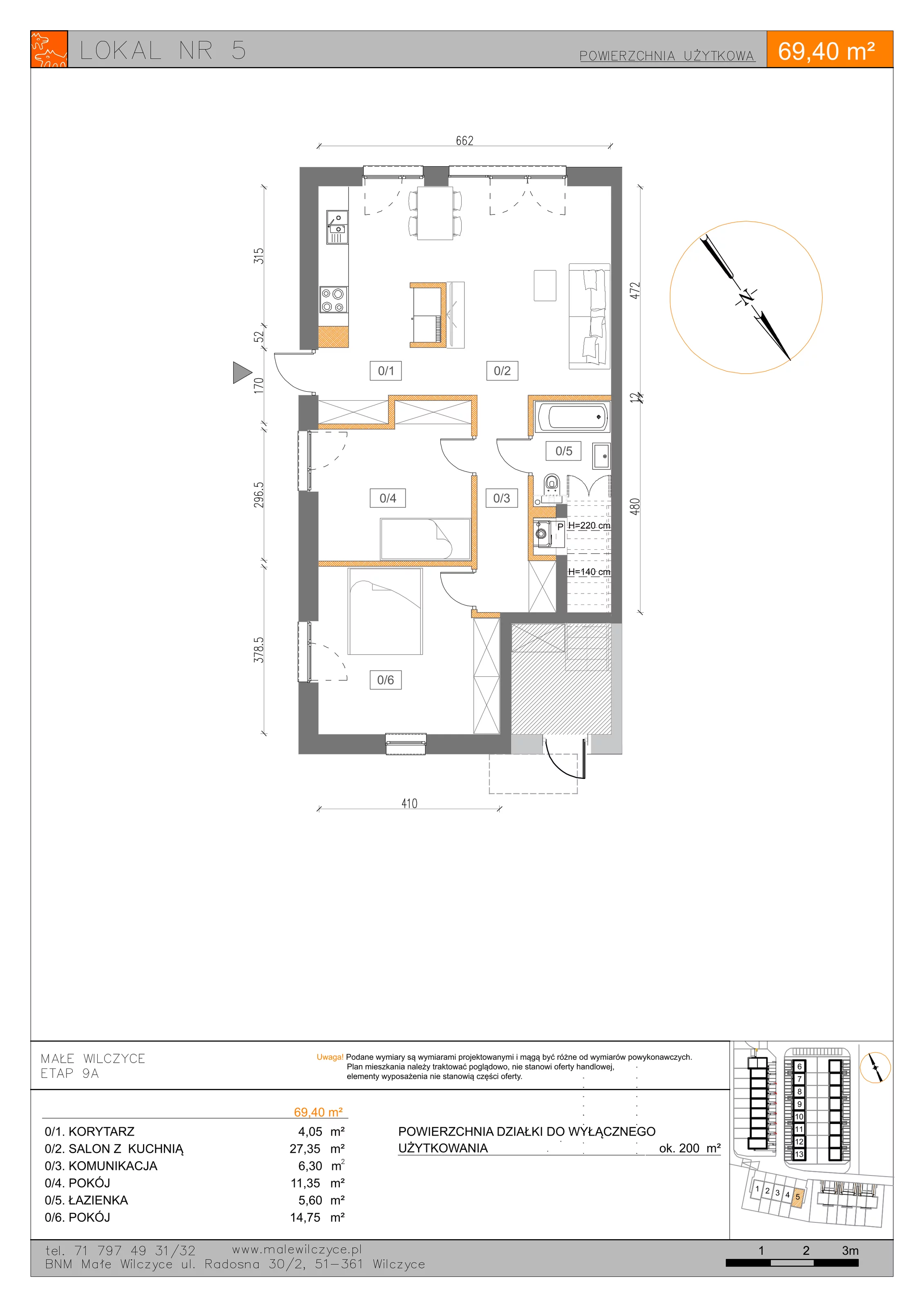 3 pokoje, mieszkanie 69,40 m², parter, oferta nr 5, Małe Wilczyce, Wilczyce, ul. Zgodna / Życzliwa