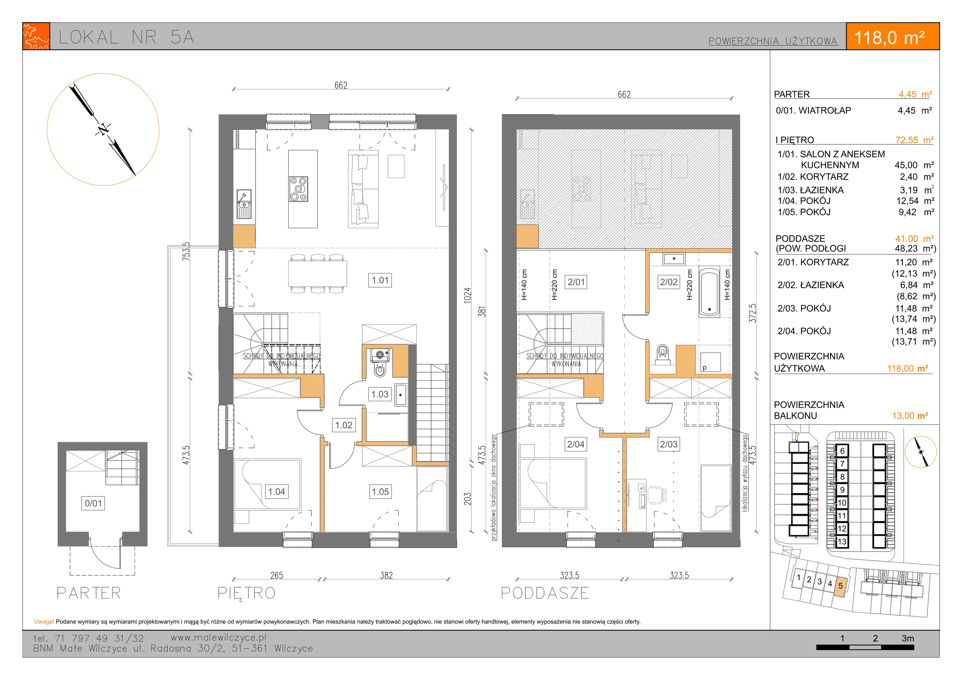 5 pokoi, mieszkanie 118,00 m², piętro 1, oferta nr 5A, Małe Wilczyce, Wilczyce, ul. Zgodna / Życzliwa