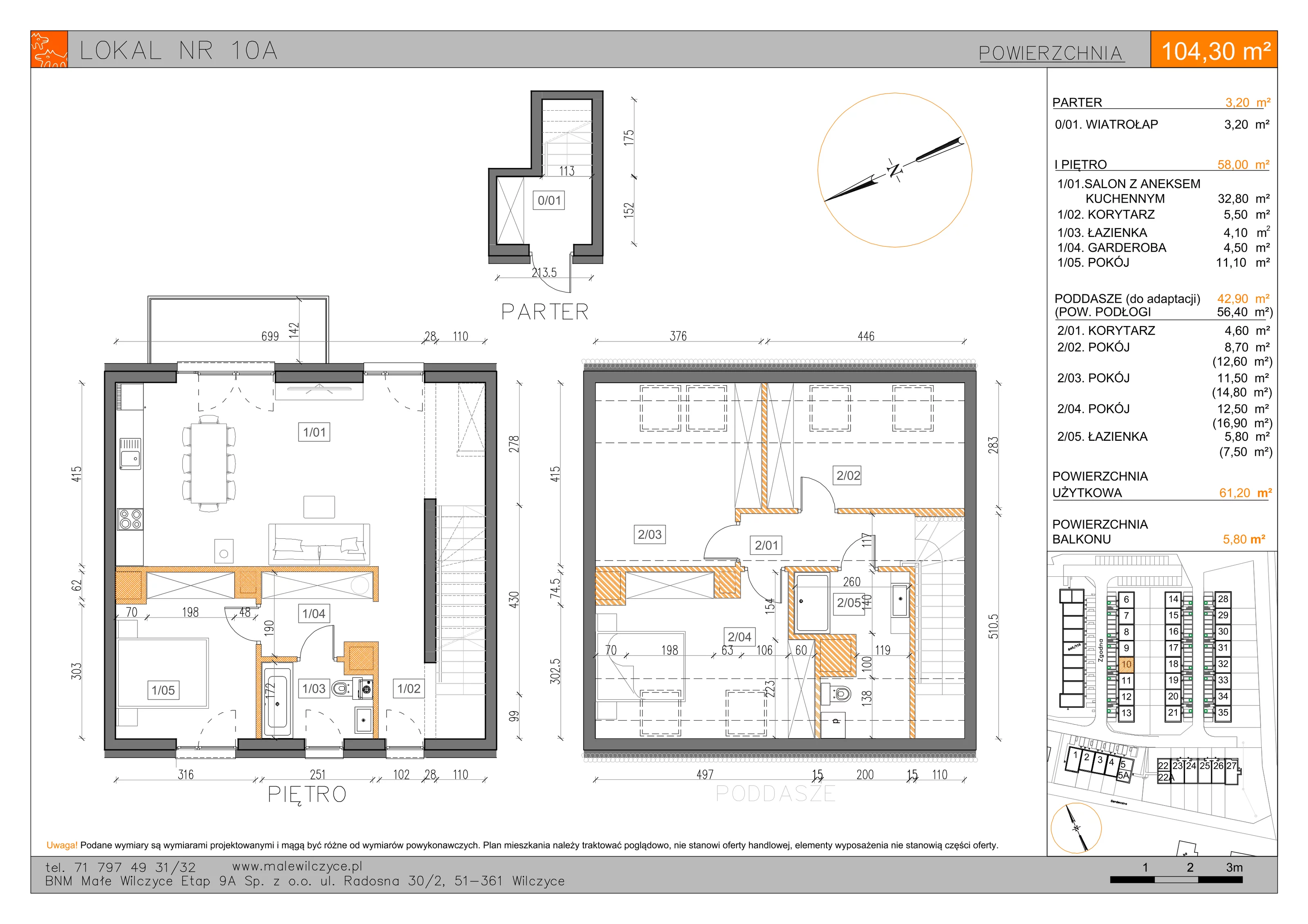 3 pokoje, mieszkanie 61,20 m², piętro 1, oferta nr 10A, Małe Wilczyce, Wilczyce, ul. Zgodna / Życzliwa