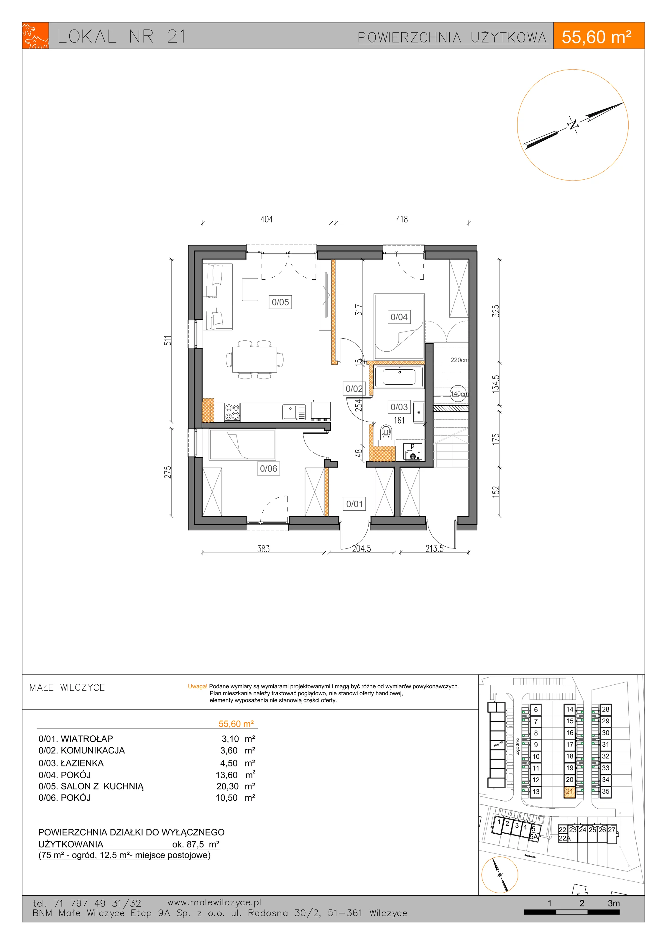 3 pokoje, mieszkanie 55,60 m², parter, oferta nr 21, Małe Wilczyce, Wilczyce, ul. Zgodna / Życzliwa