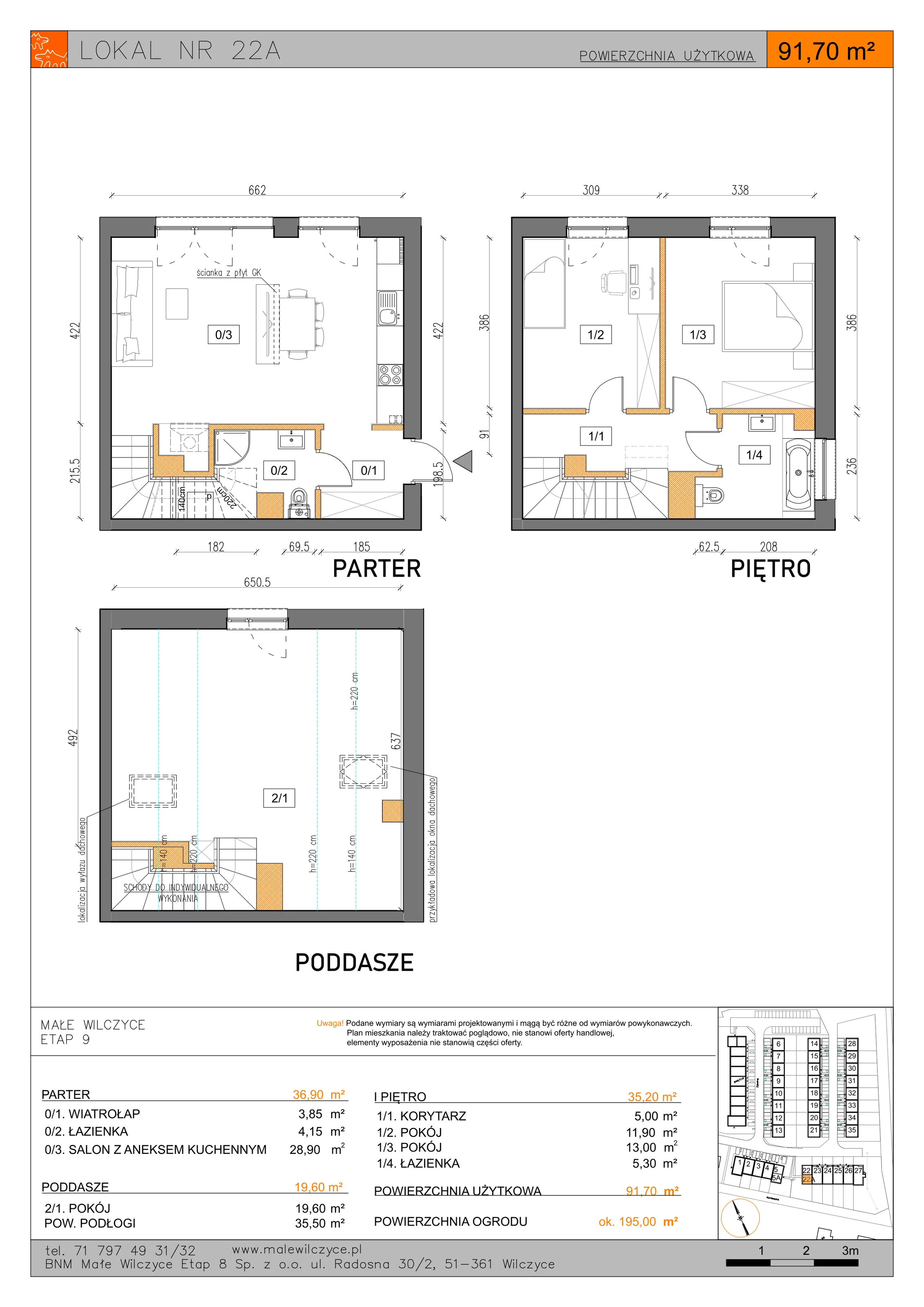 5 pokoi, mieszkanie 91,70 m², piętro 1, oferta nr 22A, Małe Wilczyce, Wilczyce, ul. Zgodna / Życzliwa